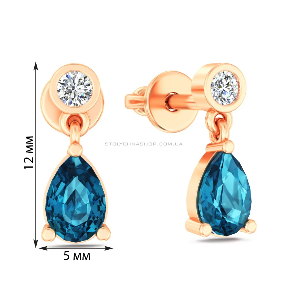Золоті сережки з топазом і фіанітами (арт. 111273Пл) - 2 - цена