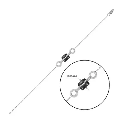 Срібний браслет з керамікою і фіанітами (арт. 7509/6629ч059)