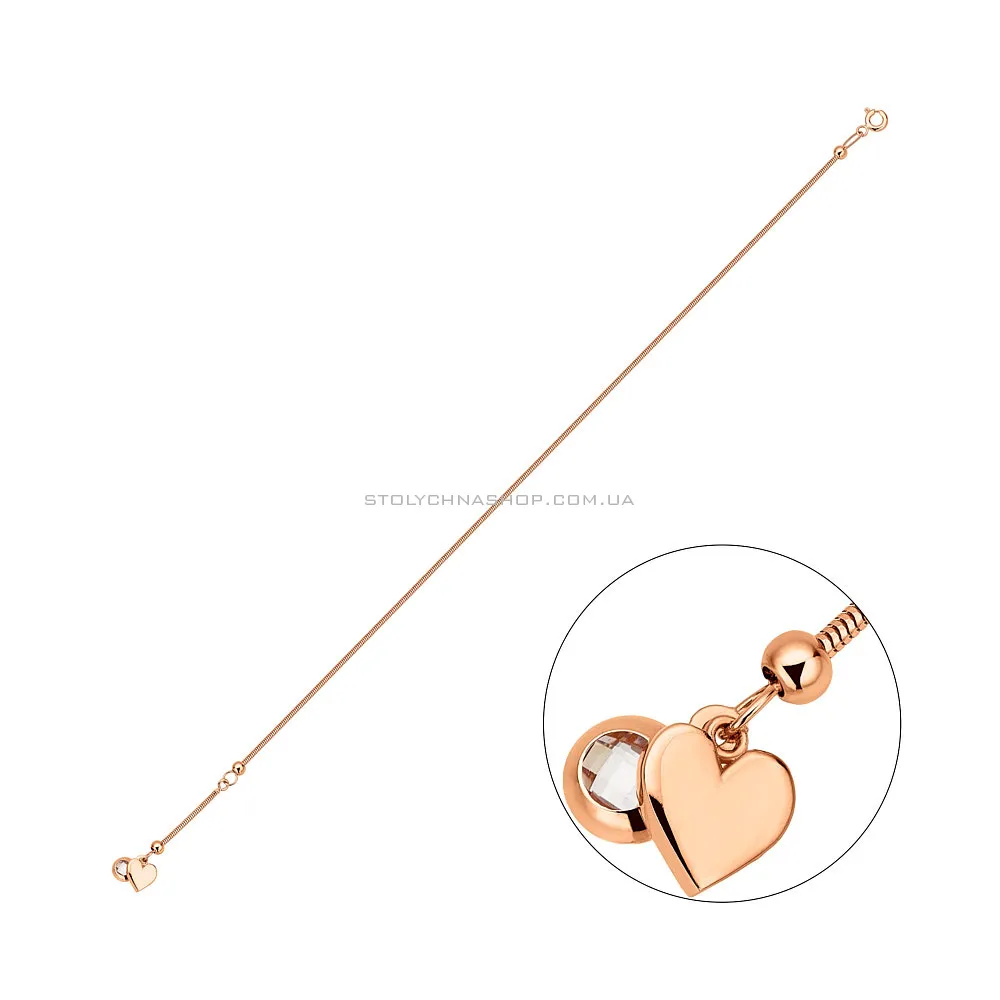 Золотой браслет на ногу Сердце с фианитом (арт. 326289н) - цена