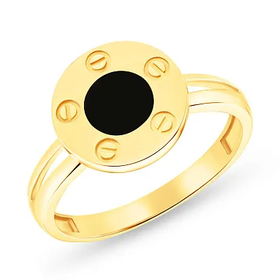 Золотое кольцо в желтом цвете металла с эмалью (арт. 155343жеч)