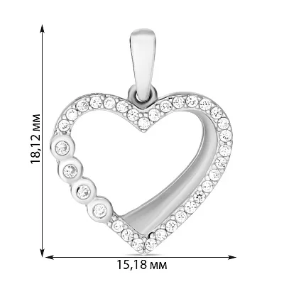 Підвіска «Серце» з білого золота з фіанітами (арт. 421742б)
