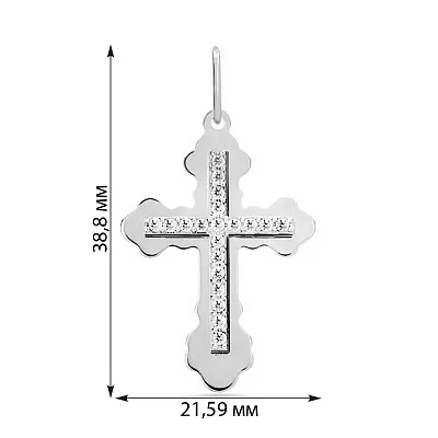 Декоративний хрестик з білого золота з фіанітами  (арт. 542400б)