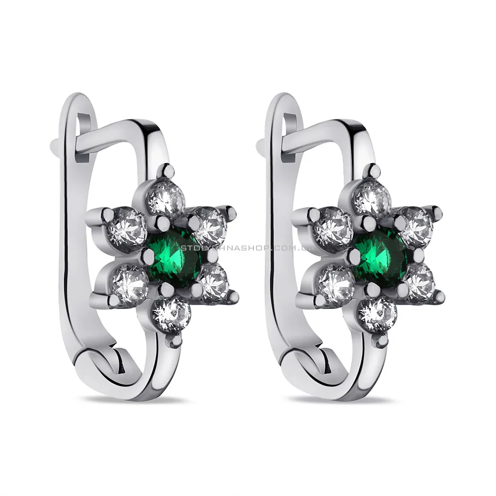 Срібні сережки з зеленими альпінітами і фіанітами (арт. 7502/9462аз) - цена