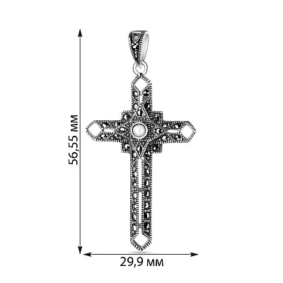 Срібний хрестик з перламутром і марказитами (арт. 7403/2869мркп)