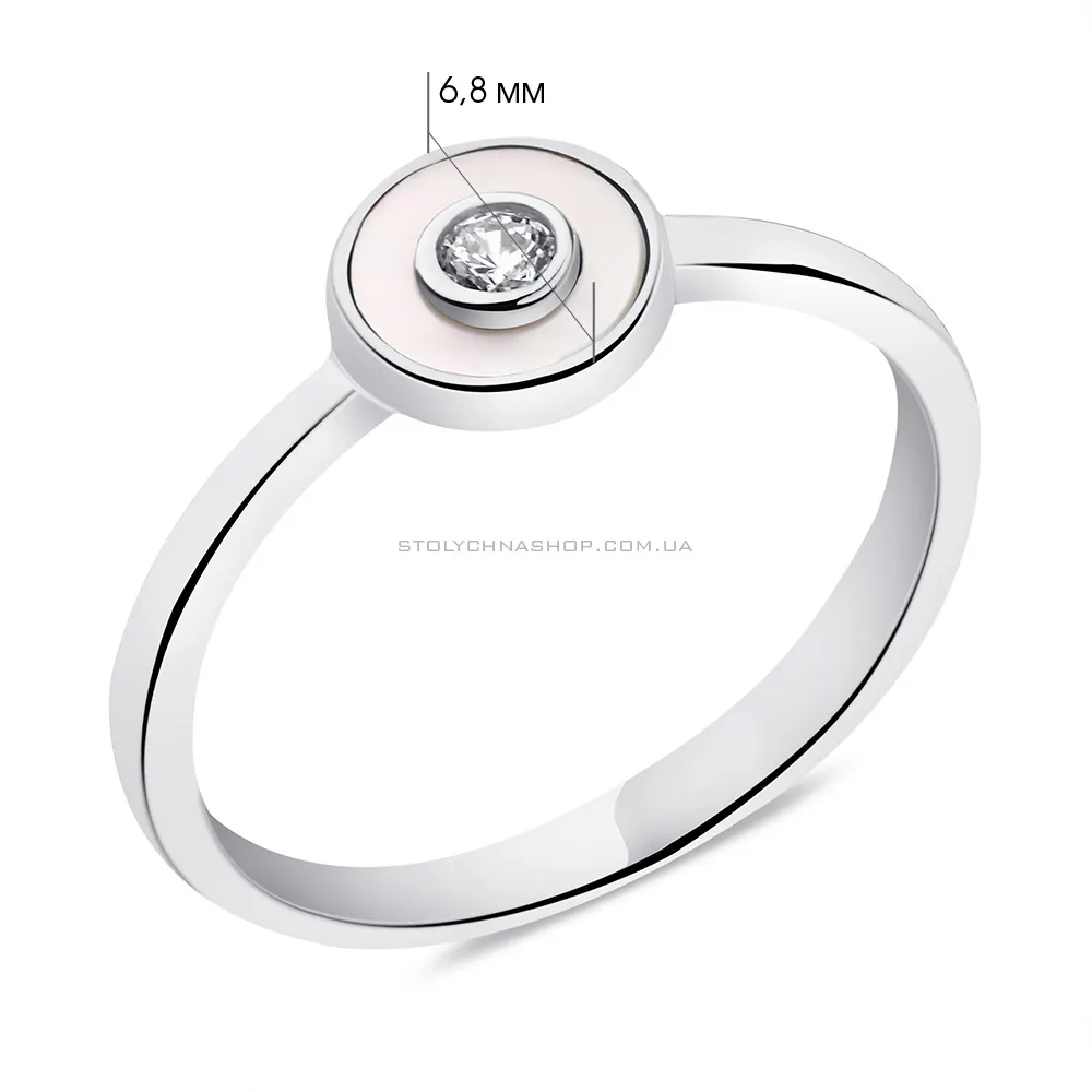 Серебряное кольцо с перламутром и фианитом (арт. 7501/6727п) - 2 - цена