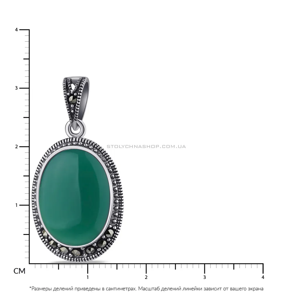 Срібний кулон з зеленим оніксом (арт. 7403/3185мркоз) - 2 - цена