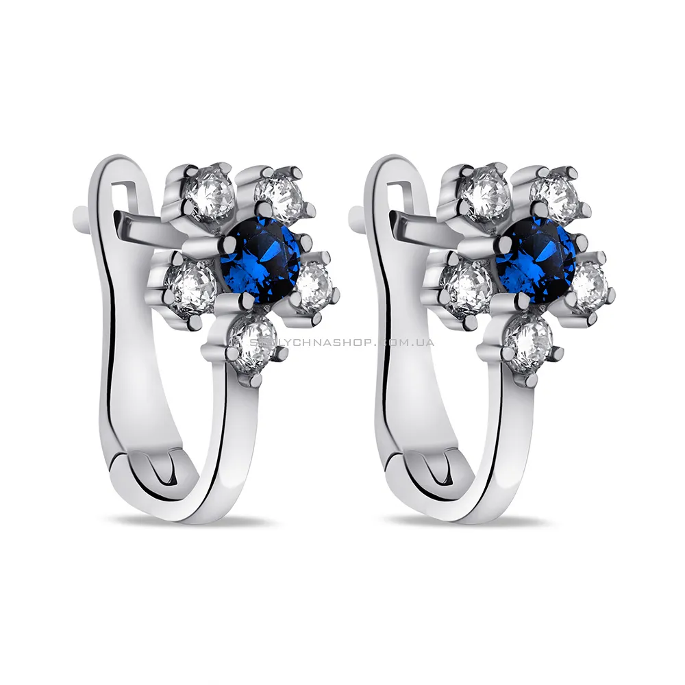 Срібні сережки з синім альпінітом та фіанітами (арт. 7502/9471ас) - цена