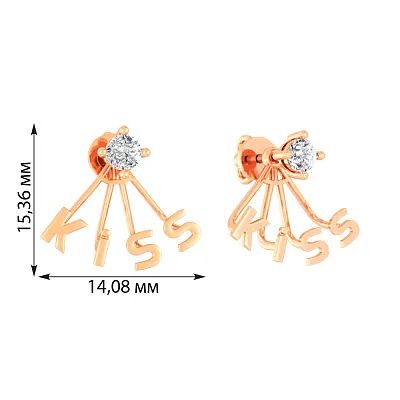 Золотые пусеты-джекеты «Kiss» с фианитами (арт. 110659)