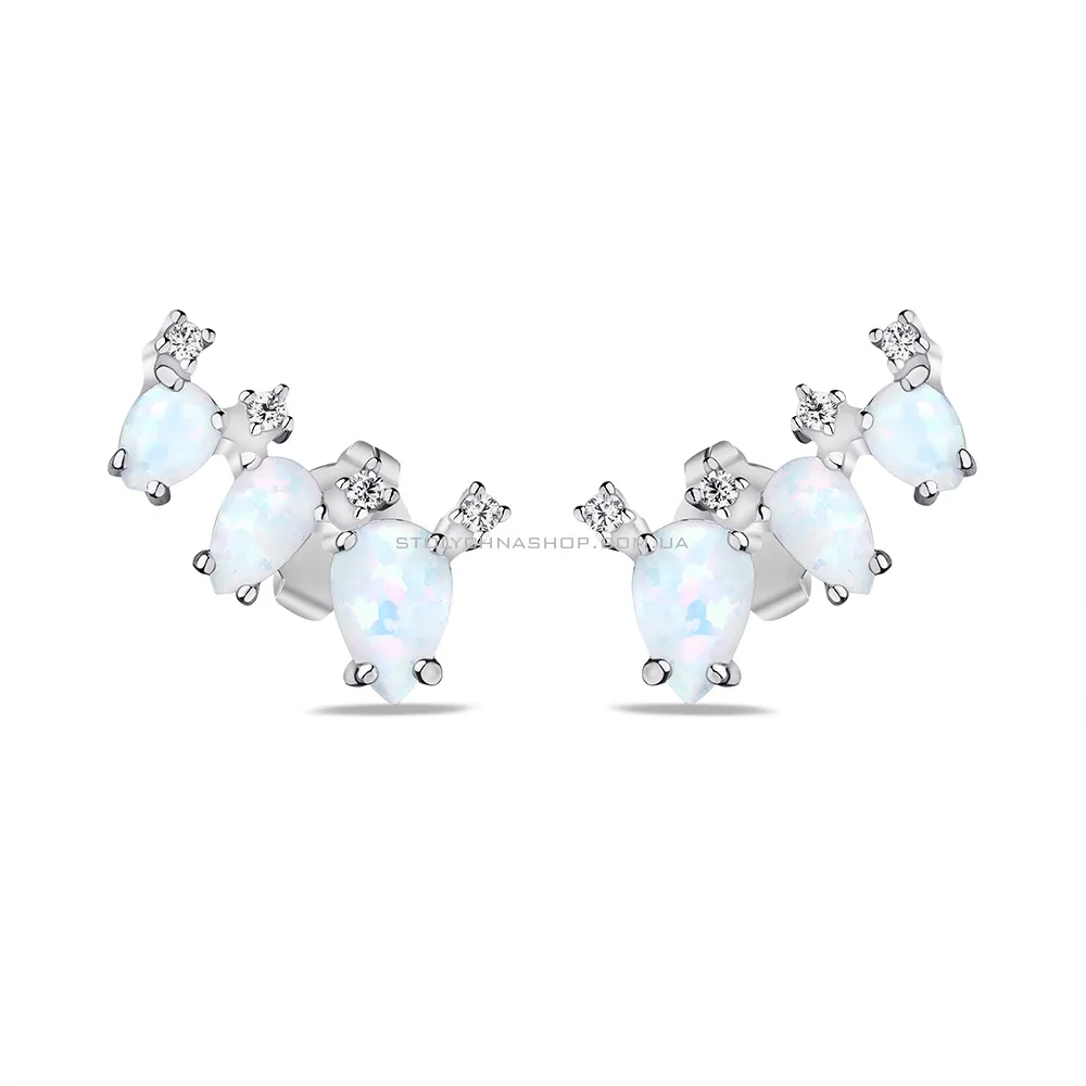 Срібні сережки з білим опалом і фіанітами (арт. 7518/6539Поб) - цена