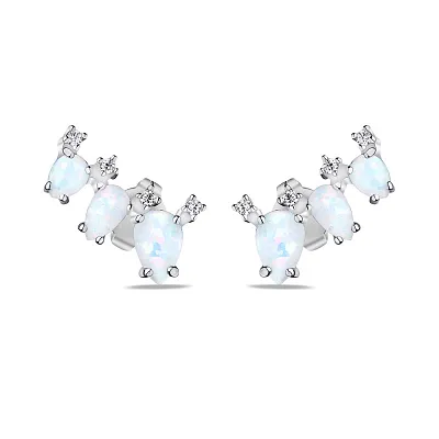 Срібні сережки з білим опалом і фіанітами (арт. 7518/6539Поб)