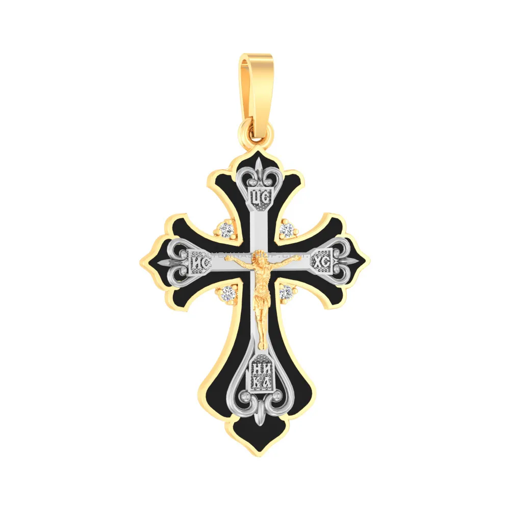 Крестик из желтого золота с эмалью (арт. 501644жч)