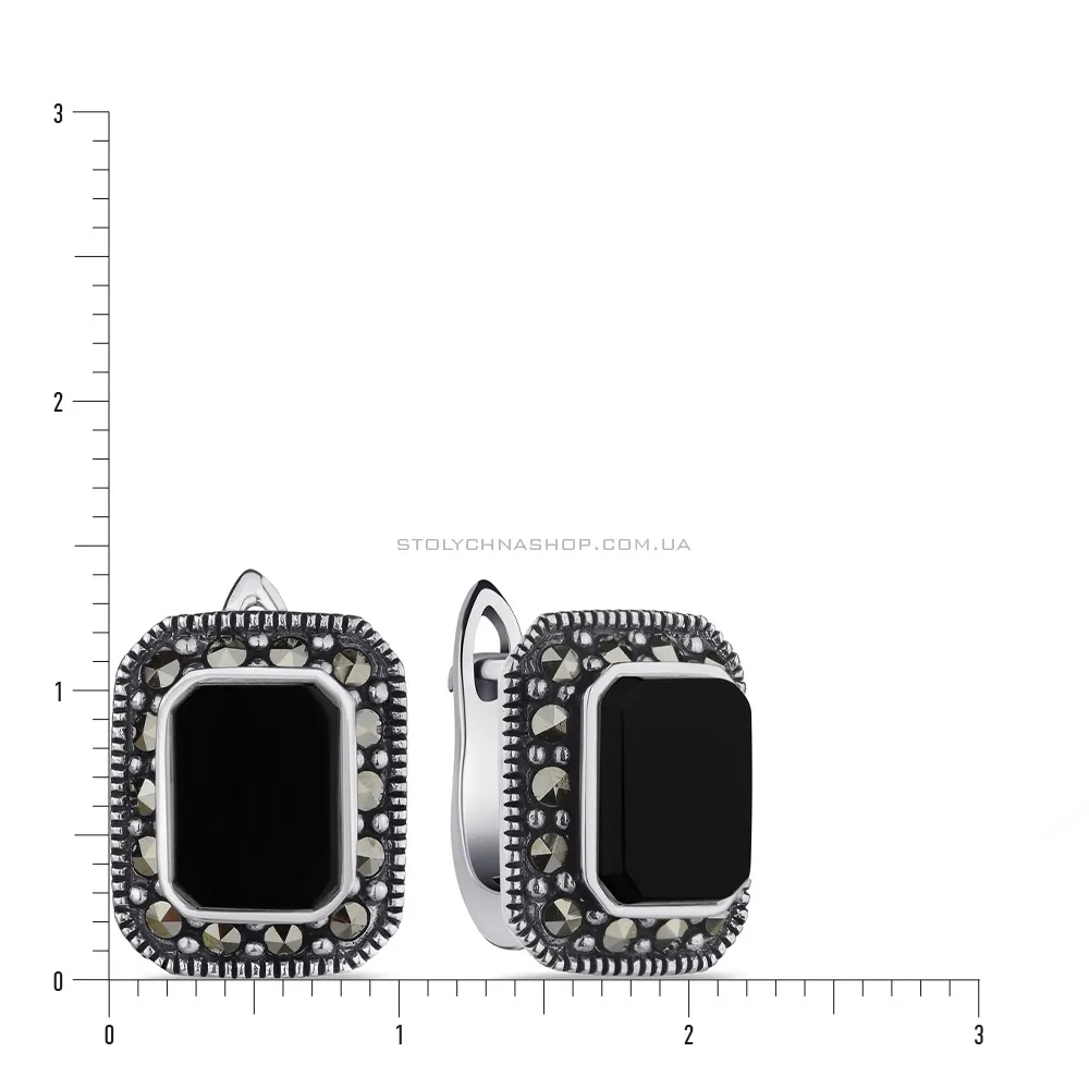 Сережки из серебра с ониксом и марказитами (арт. 7402/4076мрко)