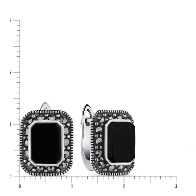 Сережки зі срібла з оніксом і марказитами (арт. 7402/4076мрко)