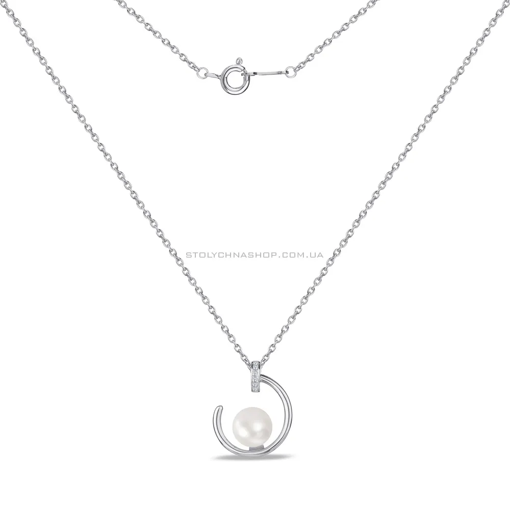 Колье серебряное «Гвоздь» с жемчугом и фианитами (арт. 7507/1055жб)