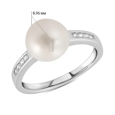 Серебряное кольцо с жемчугом и фианитами (арт. 7501/4970жб)