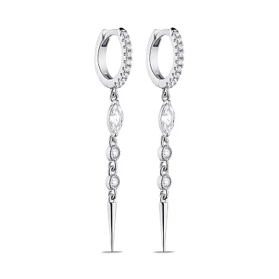 Срібні сережки-кільця з підвіскою та фіанітами (арт. 7502/9088)