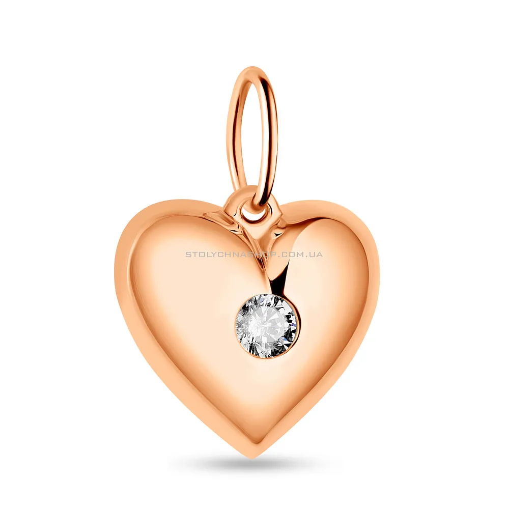 Золотой подвес "Сердце" с одним фианитом (арт. 424293) - цена