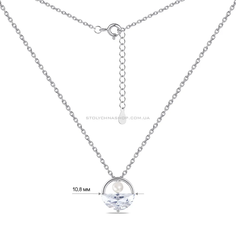Колье серебряное с жемчугом и с фианитом  (арт. 7507/1526жб) - 3 - цена