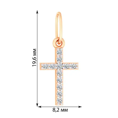 Хрестик з червоного золота з фіанітами  (арт. 440881)