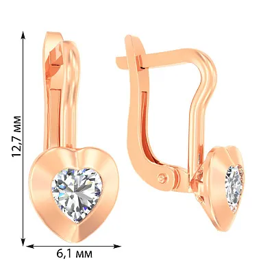 Дитячі золоті сережки «Серденька» з фіанітом (арт. 110517)