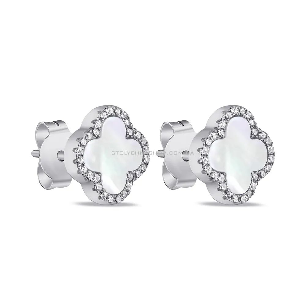 Срібні сережки-пусети з перламутром і фіанітами (арт. 7518/5497/10п) - цена