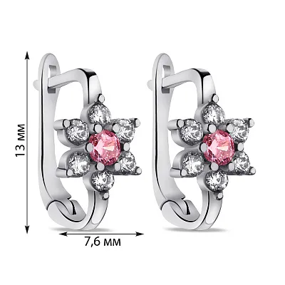 Срібні сережки з рожевими альпінітами і фіанітами (арт. 7502/9462ар)