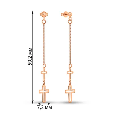 Сережки-пусети з червоного золота Хрестики (арт. 1091557)