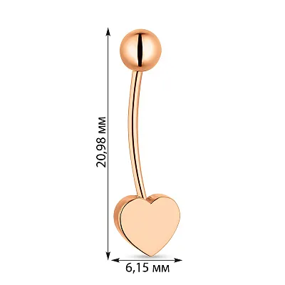 Сережка-пирсинг &quot;Сердце&quot; из красного золота (арт. 130314)