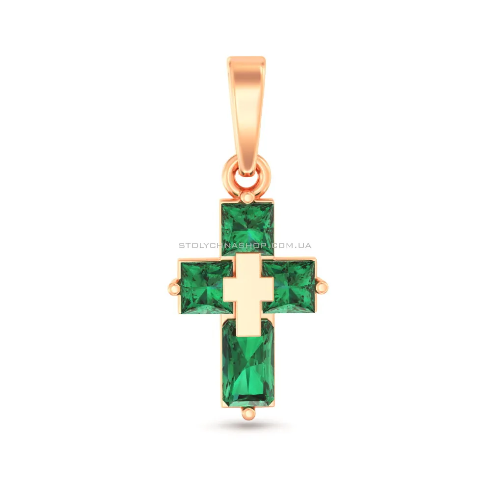 Хрестик з червоного золота з зеленими фіанітами (арт. 440895з) - цена