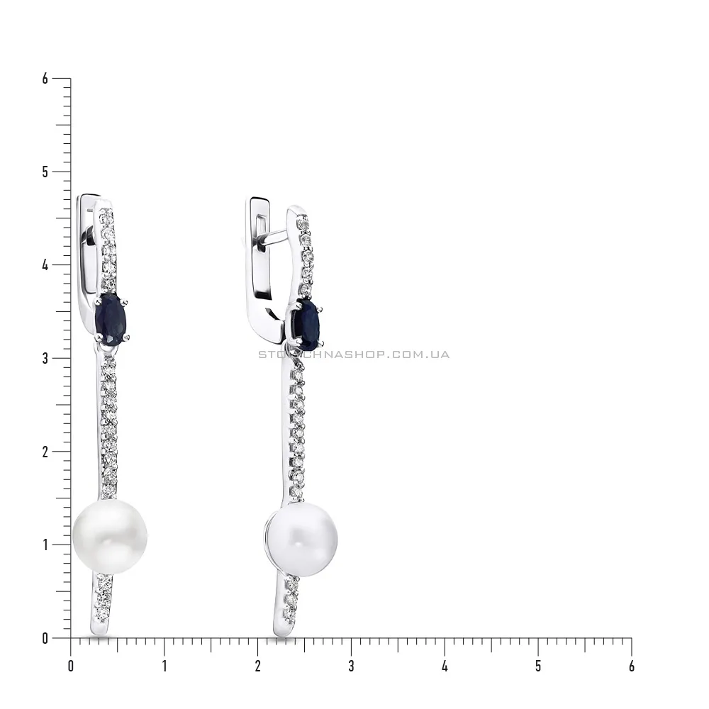 Срібні сережки з перлами і сапфіром  (арт. 7002/2002/1С) - 2 - цена