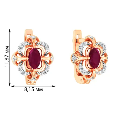 Сережки з золота з діамантами і рубіном (арт. С011105р)