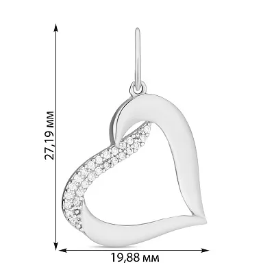 Підвіска з білого золота «Серце» з фіанітами  (арт. 423553б)