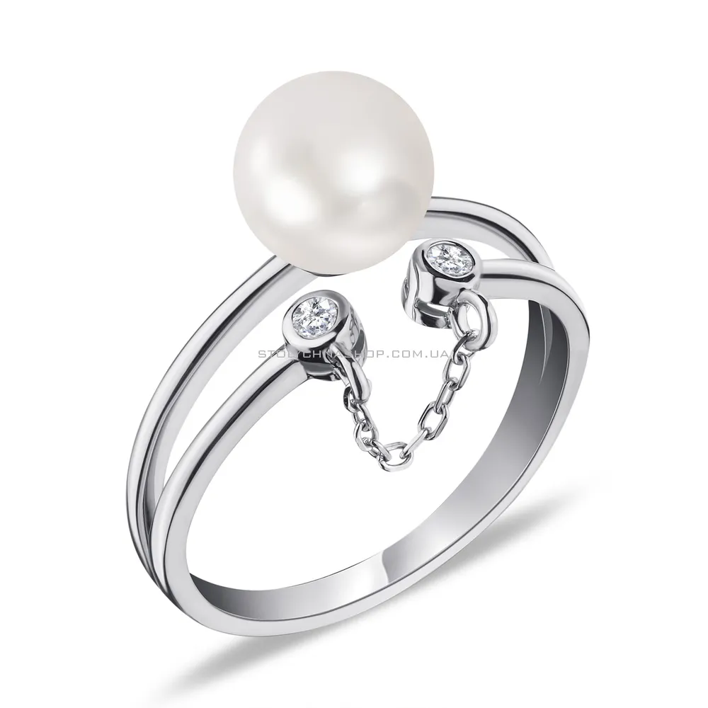 Двойное кольцо Trendy Style из серебра с жемчугом  (арт. 7501/4994жб)