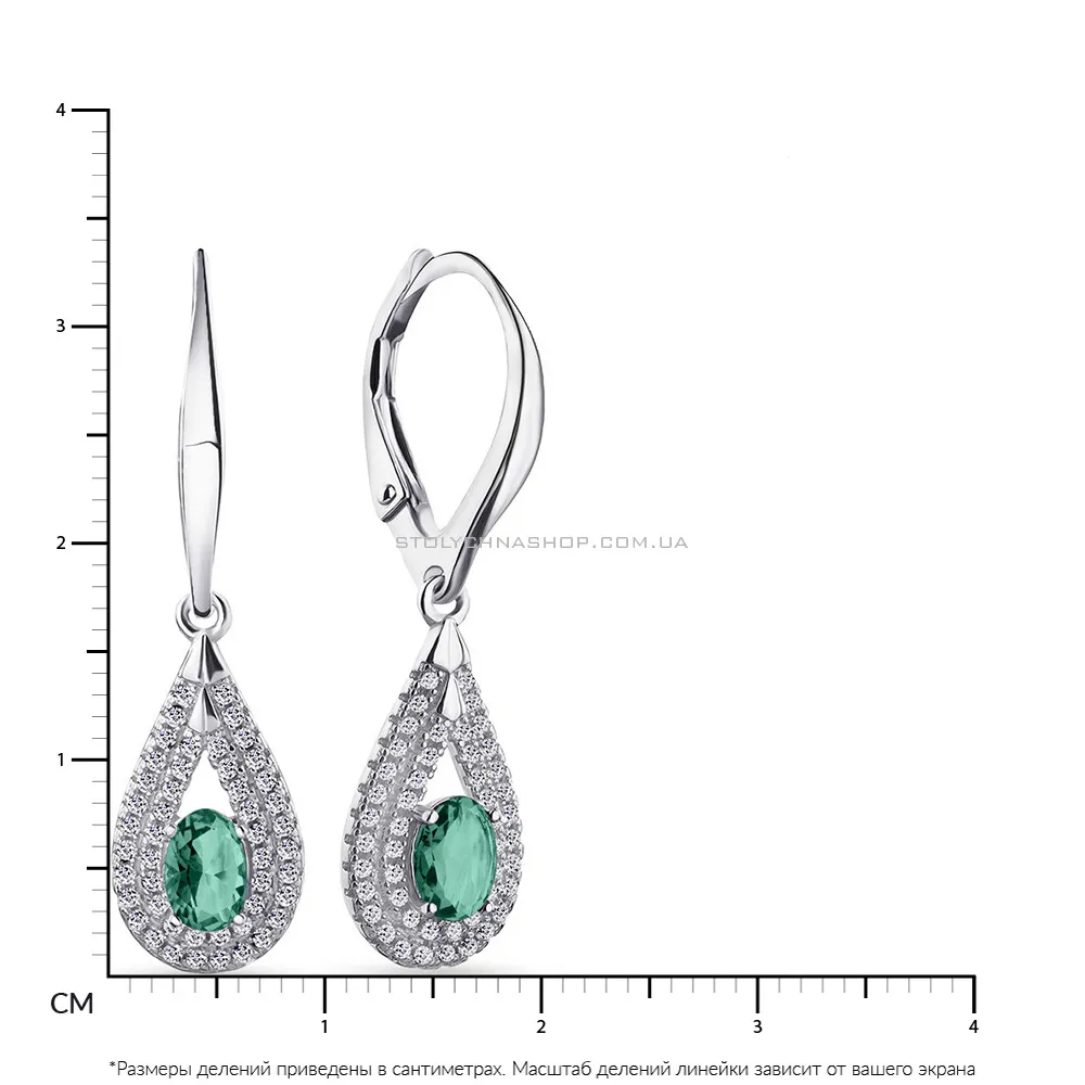 Срібні сережки з зеленими фіанітами (арт. 7502/3629цз)