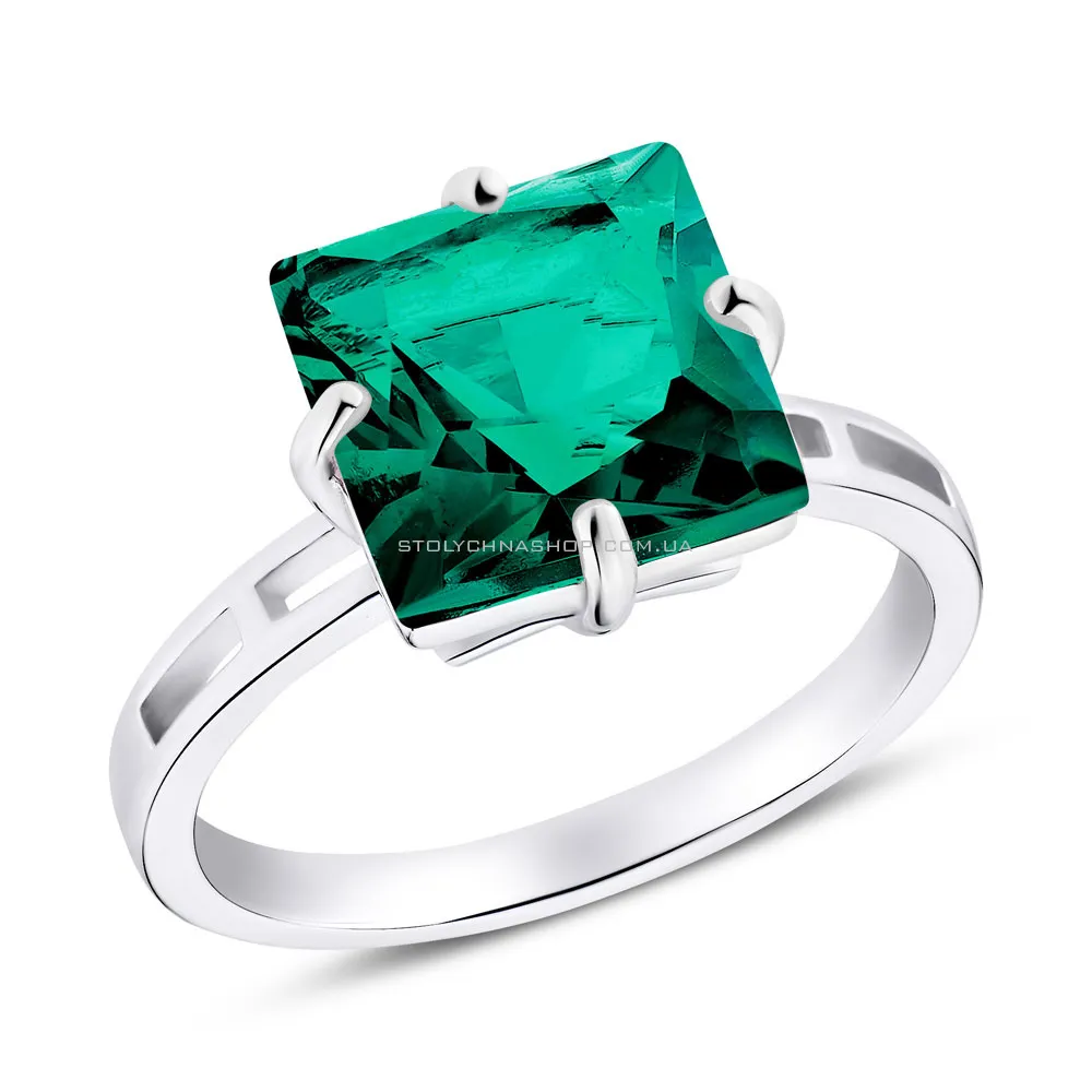 Серебряное кольцо с зеленым фианитом (арт. 7501/4397цз) - цена