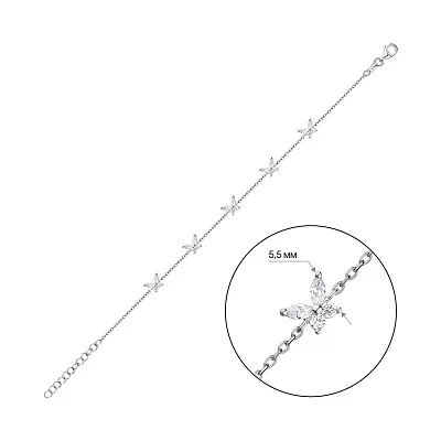 Срібний браслет Метелики з фіанітами  (арт. 7509/3881)
