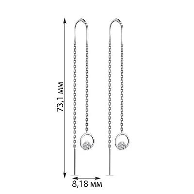 Довгі сережки-протяжки зі срібла з фіанітами  (арт. 7502/4808)