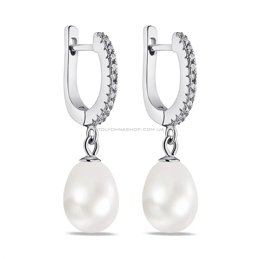 Сережки срібні з перлинами і фіанітами  (арт. 7502/9418жб) - цена