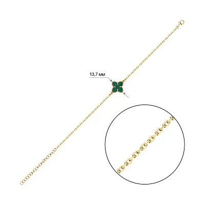 Браслет зі срібла з жовтим родіюванням і малахітом (арт. 7509/4316/15жмлх)