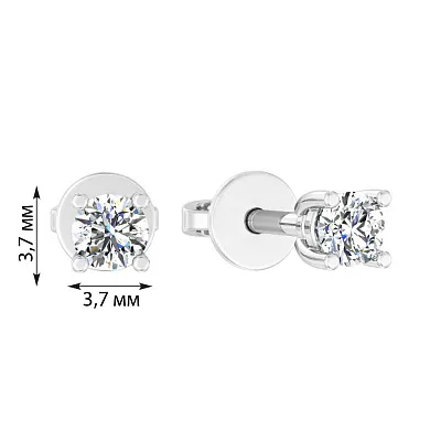 Сережки-пусети з білого золота з діамантами  (арт. Т011382030б)