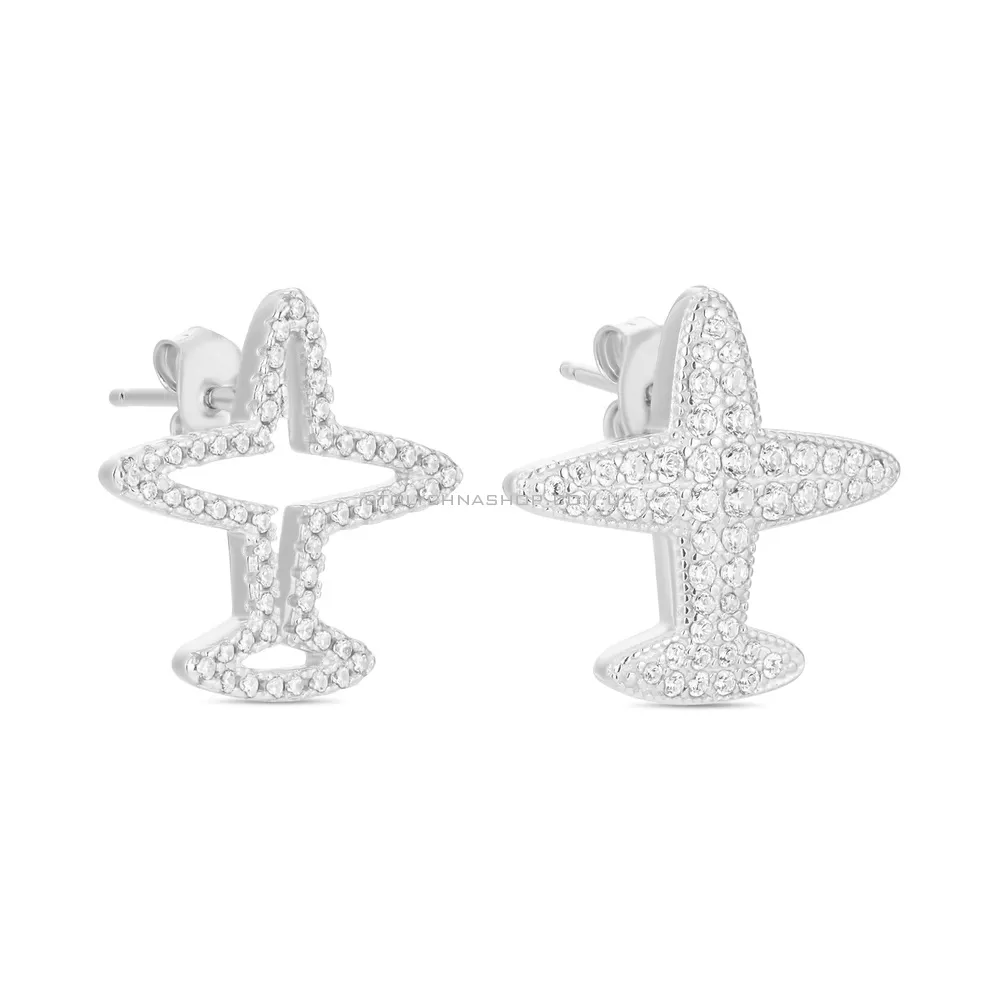 Срібні сережки «Літак» з фіанітами (арт. 7518/5662) - цена