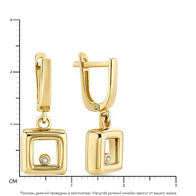 Золотые серьги с подвесками «Квадраты» с фианитами (арт. 107886ж)