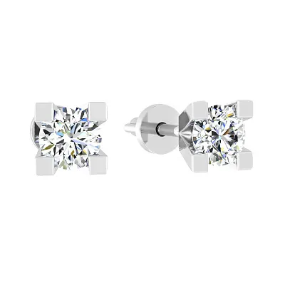 Золоті сережки в білому кольорі металу з діамантами  (арт. Т01103405556б)