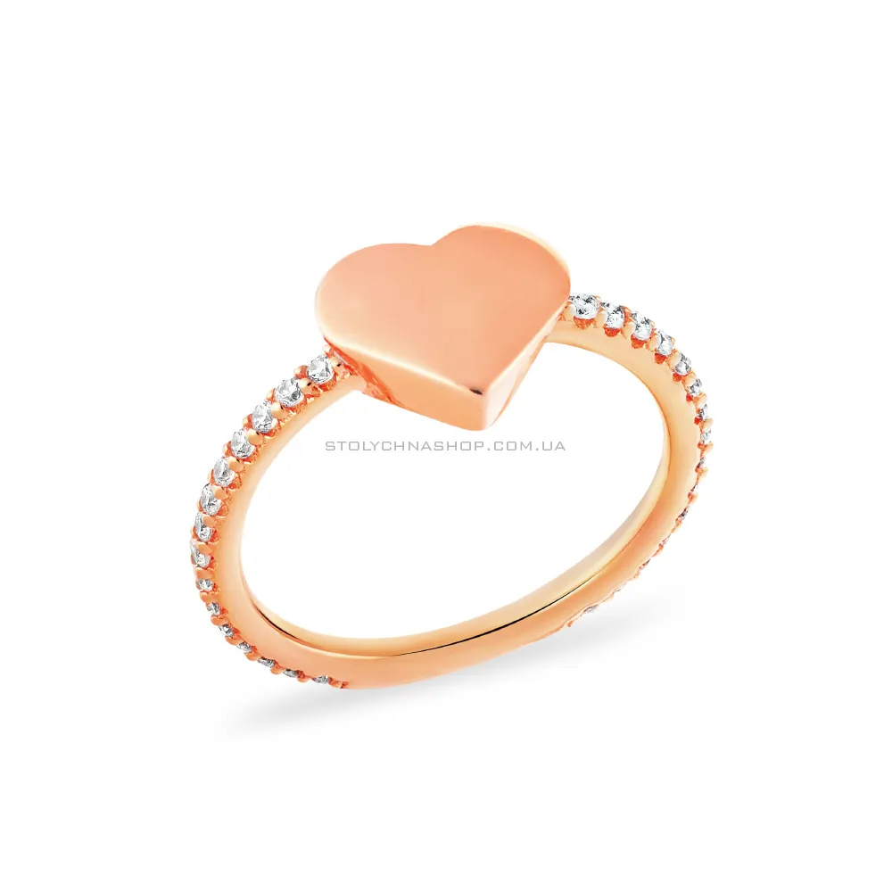 Золотое кольцо «Сердце» с фианитами  (арт. 153640) - цена