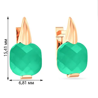 Золоті сережки в червоному кольорі металу з хризопразом (арт. 110257Пхг)