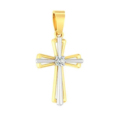Хрестик з жовтого і білого золота з діамантом (арт. П011024005ж)