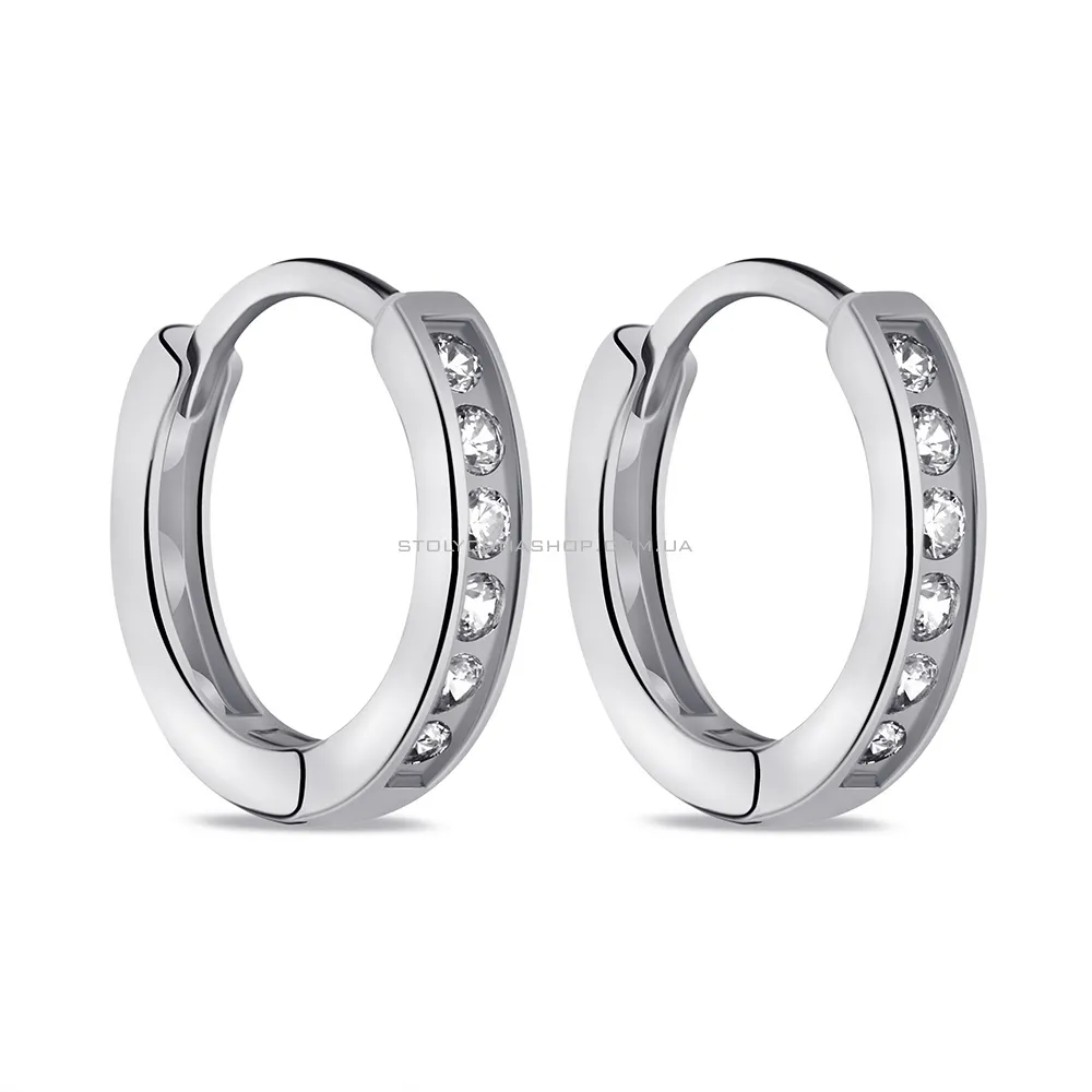 Срібні сережки-кільця з доріжкою з фіанітів (арт. 7502/9398/15) - цена