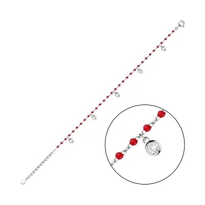Срібний браслет на ногу з емаллю та фіанітами (арт. 7509/4119нек)