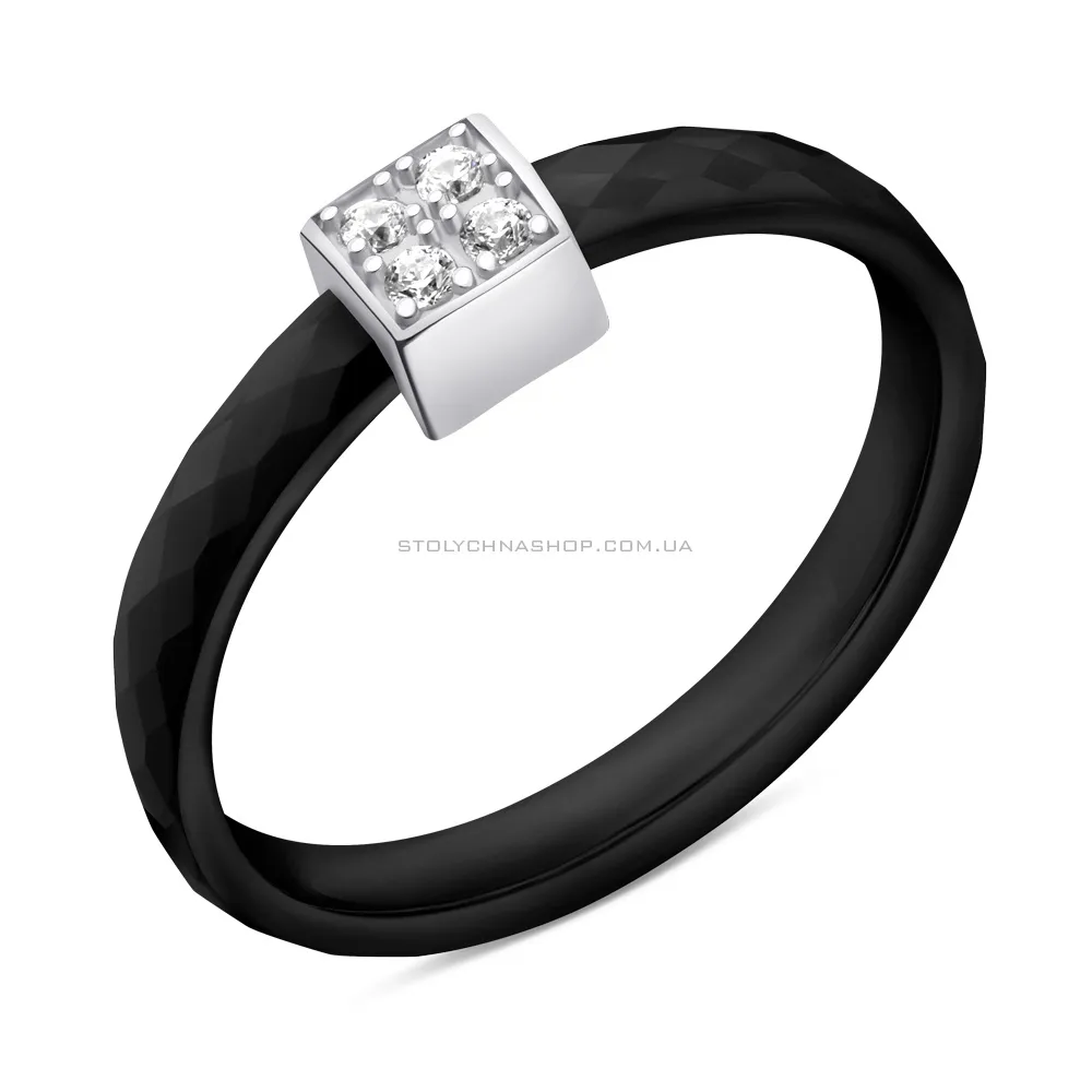 Керамическое кольцо с серебряной вставкой и фианитами (арт. 7501/К2ФК/4048-1-18,5) - цена