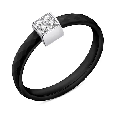 Керамическое кольцо с серебряной вставкой и фианитами (арт. 7501/К2ФК/4048-1-18,5)